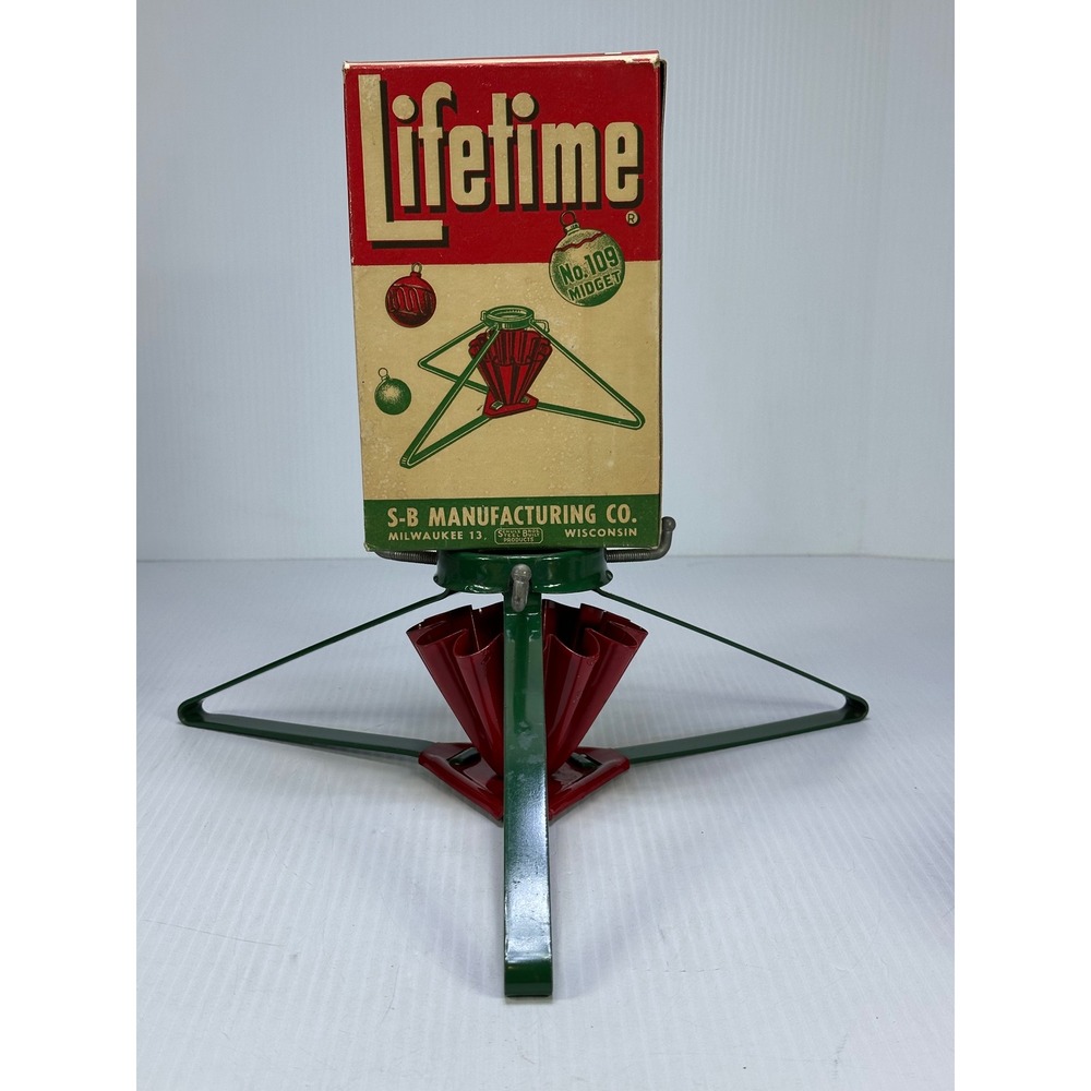 Vintage Lifetime No 109 Midget Christmas Tree Stand SB Manufacturing Steel Box